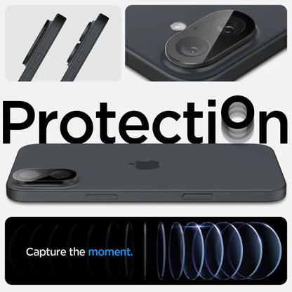 Spigen Optik GLAS.TR kameros apsauga (2 vnt.) – objektyvo apsauga, skirta iPhone 16 / 16 Plus (juoda)