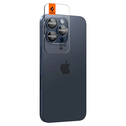 Spigen Optik Pro GLAS.TR EZ Fit fotoaparato apsauga, 2 vnt. – objektyvo apsauginis stiklas, skirtas "iPhone 15 Pro" / "iPhone 15 Pro Max" / "iPhone 14 Pro" / "iPhone 14 Pro Max" (2 vnt.)