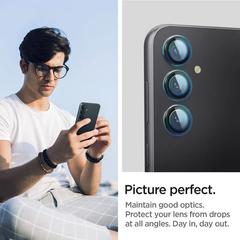 Spigen Optik Pro GLAS.TR EZ Fit kameros apsauga 2-Pack - Lęšio apsauginis stiklas skirtas Samsung Galaxy S23 FE (2 vnt) (juoda)