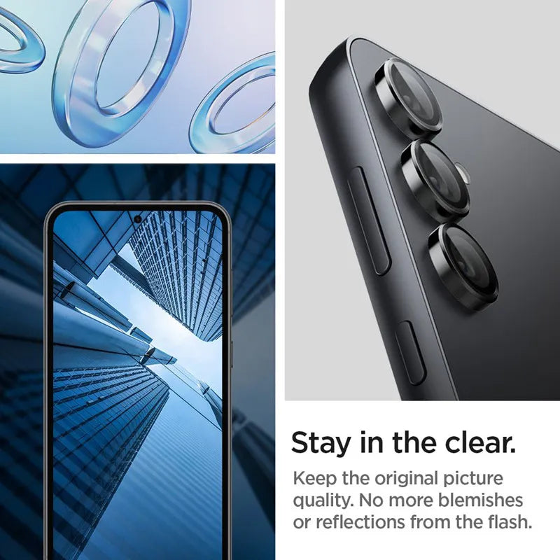 Spigen Optik Pro GLAS.TR EZ Fit kameros apsauga 2-Pack - Lęšio apsauginis stiklas skirtas Samsung Galaxy S23 FE (2 vnt) (juoda)
