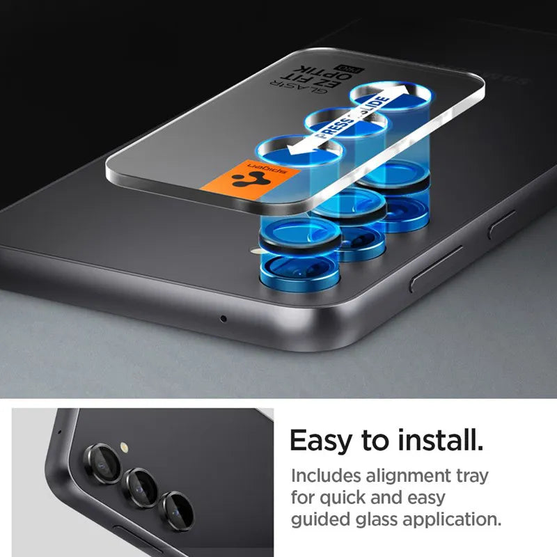 Spigen Optik Pro GLAS.TR EZ Fit kameros apsauga 2-Pack - Lęšio apsauginis stiklas skirtas Samsung Galaxy S23 FE (2 vnt) (juoda)