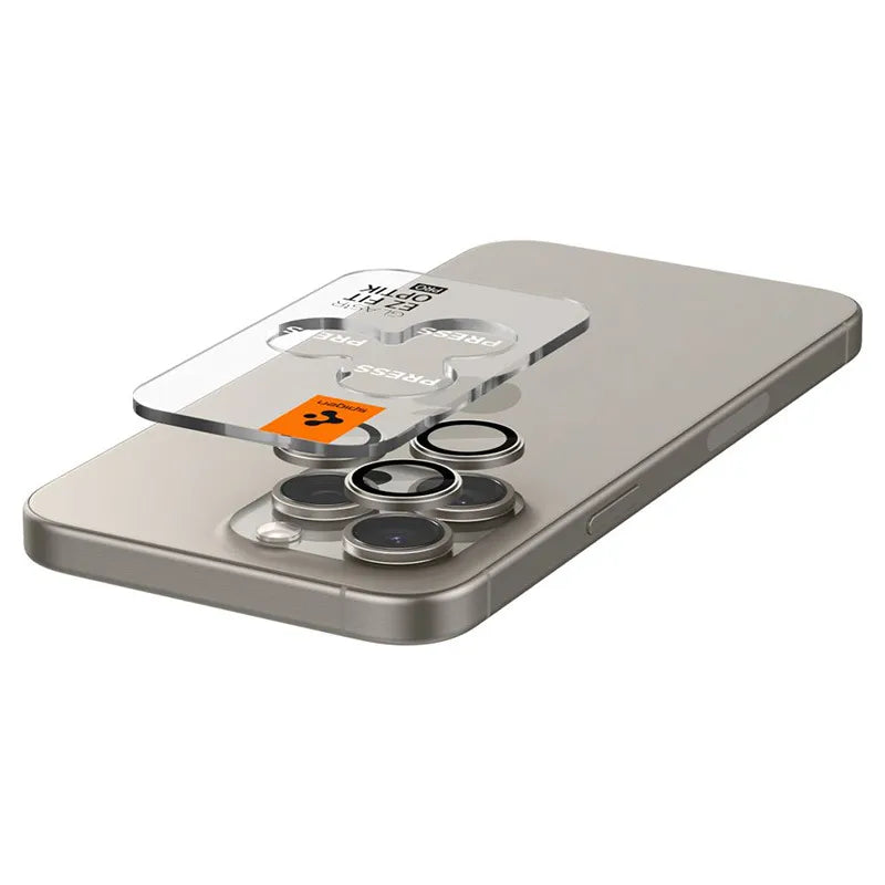 Spigen Optik Pro GLAS.TR EZ Fit kameros apsauga, 2 vnt. - Apsauginis lęšio stiklas, skirtas iPhone 17 Pro / 17 Pro Max / iPhone 15 Pro / 15 Pro Max / iPhone 14 Pro / 14