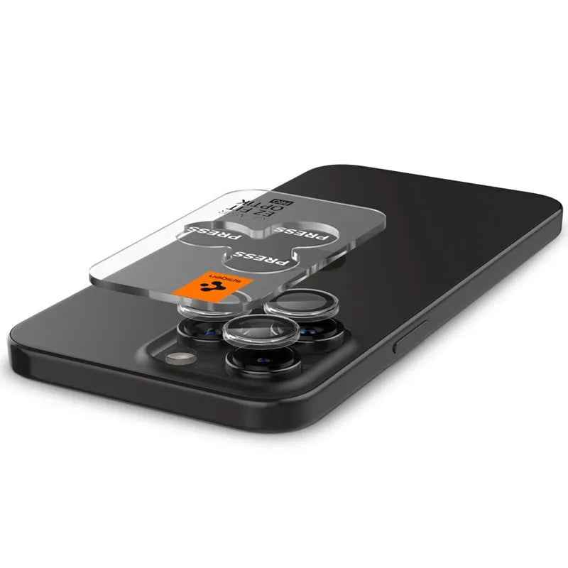 Spigen Optik Pro GLAS.TR EZ Fit kameros apsauga 2 vnt. - objektyvo apsauginis stiklas, skirtas iPhone 16 Pro / 16 Pro Max / 15 Pro / 15 Pro Max / 14 Pro / 14 Pro Max (2 vnt.)