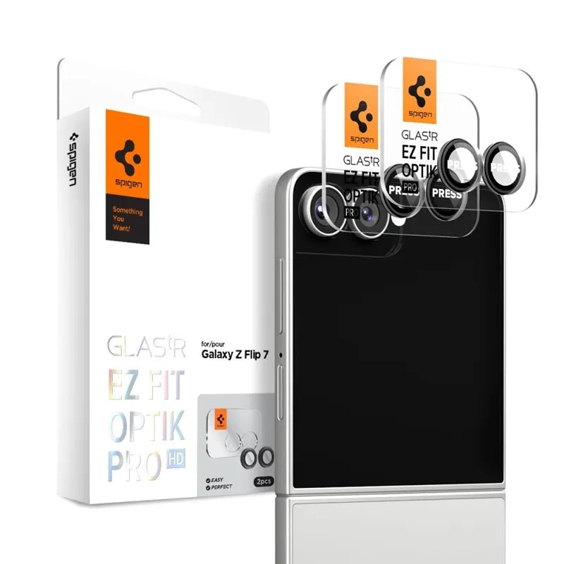 Spigen Optik Pro HD GLAS.TR EZ Fit kameros apsauga 2 vnt. – lęšių apsauga skirta Samsung Galaxy Z Flip 7 (juoda)