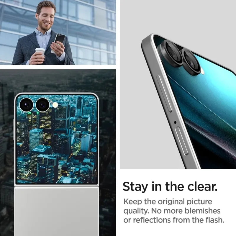 Spigen Optik Pro HD GLAS.TR EZ Fit kameros apsauga 2 vnt. – lęšių apsauga skirta Samsung Galaxy Z Flip 7 (juoda)