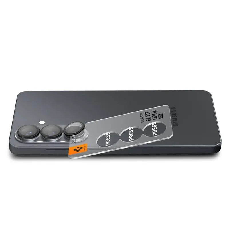 Spigen Optik Pro HD GLAS.TR EZ Fit kameros apsauga 2 vnt. – Stiklinė objektyvo apsauga, skirta Samsung Galaxy S26+ (2 vnt.) (juoda)
