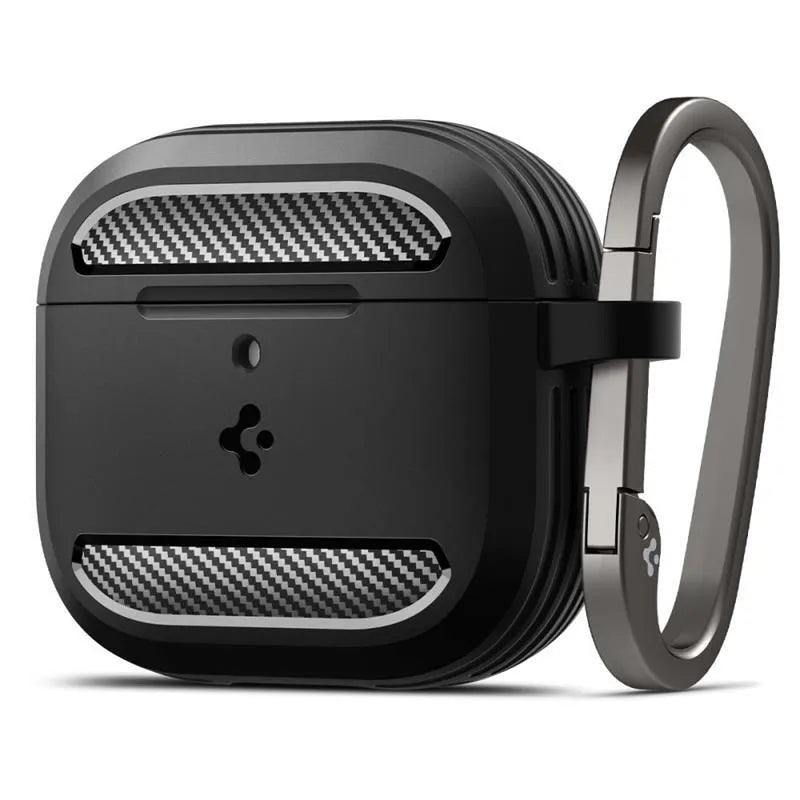 Spigen Rugged Armor – dėklas, skirtas „Apple AirPods 4“ (matiškai juoda)