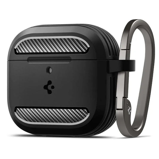 Spigen Rugged Armor – dėklas, skirtas „Apple AirPods 4“ (matiškai juoda)
