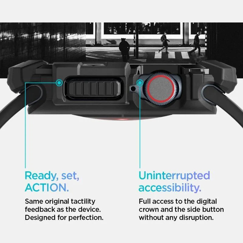 Spigen Rugged Armor – dėklas, skirtas „Apple Watch 10 42 mm“ (matinė juoda)