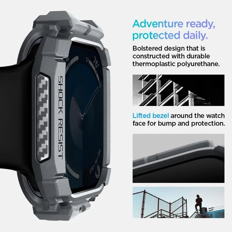 Spigen Rugged Armor - dėklas, skirtas Apple Watch 10 46 mm (tamsiai pilka)