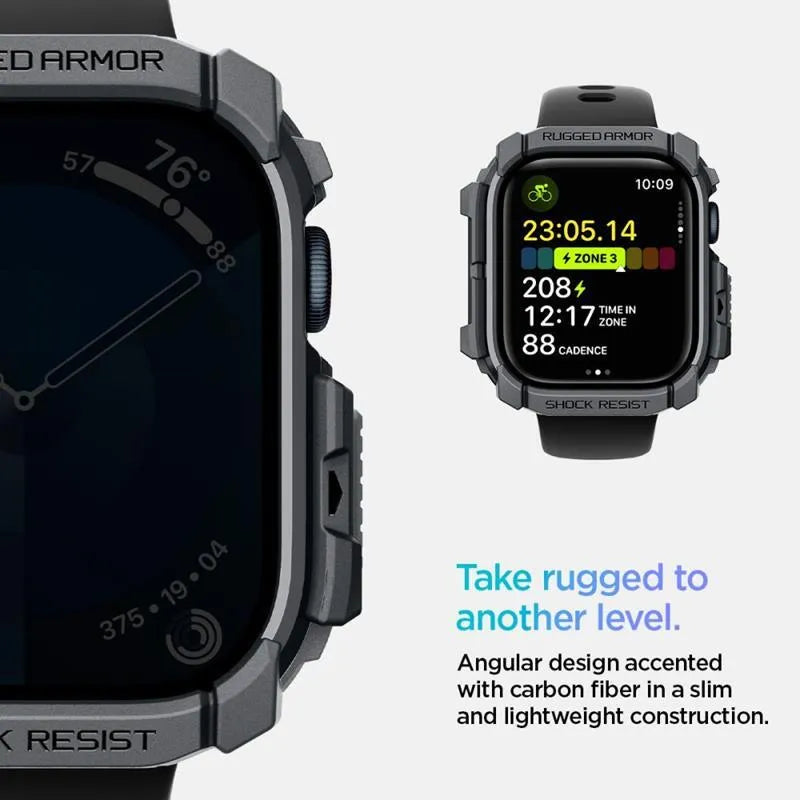 Spigen Rugged Armor - dėklas, skirtas Apple Watch 10 46 mm (tamsiai pilka)