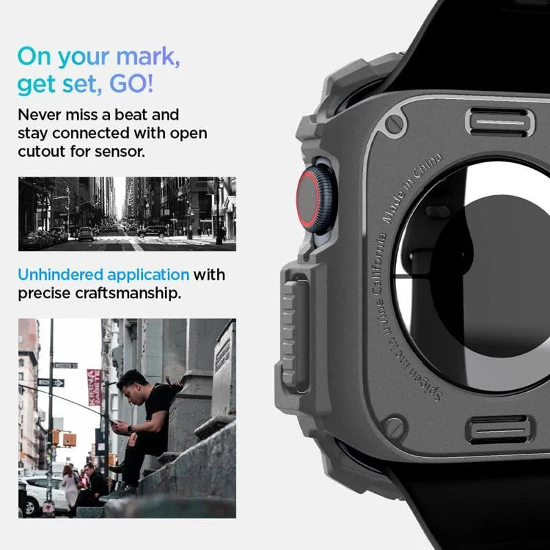 Spigen Rugged Armor - dėklas, skirtas Apple Watch 10 46 mm (tamsiai pilka)