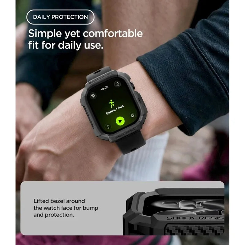 Spigen Rugged Armor – dėklas, skirtas Apple Watch 12 42 mm (matinė juoda)