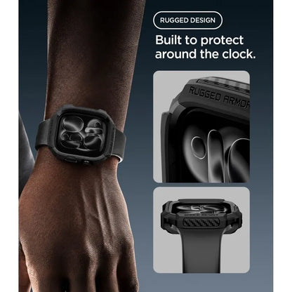 Spigen Rugged Armor – dėklas, skirtas Apple Watch 12 42 mm (matinė juoda)
