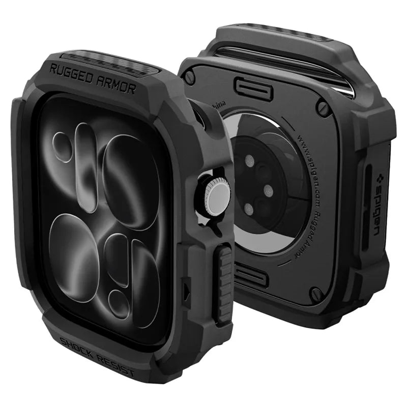 Spigen Rugged Armor – dėklas, skirtas Apple Watch 12 42 mm (matinė juoda)