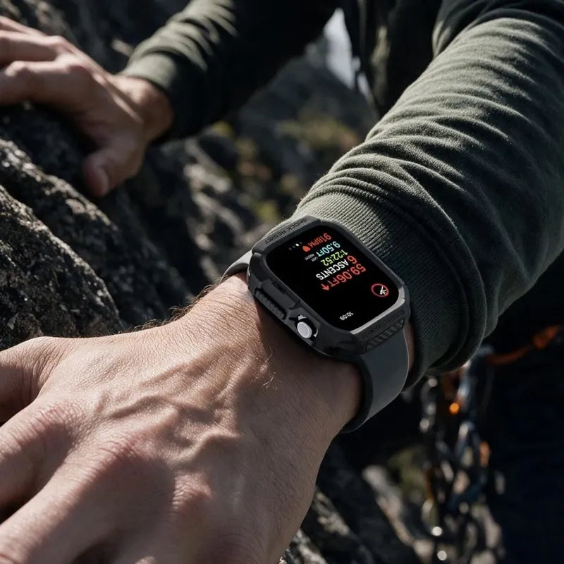 Spigen Rugged Armor – dėklas, skirtas Apple Watch 12 42 mm (matinė juoda)