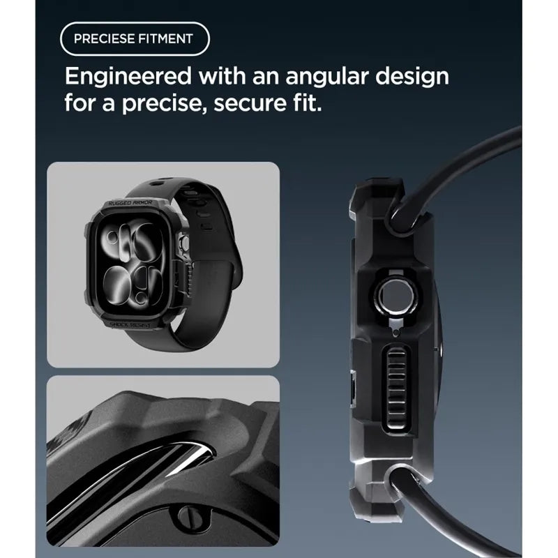 Spigen Rugged Armor – dėklas, skirtas Apple Watch 12 42 mm (matinė juoda)