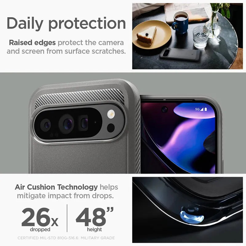 Spigen Rugged Armor – dėklas, skirtas Google Pixel 9 Pro XL (marmuro pilka)