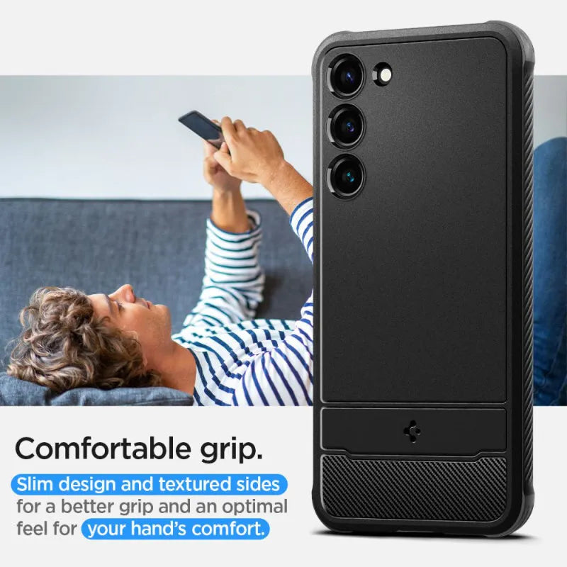 Spigen Rugged Armor – dėklas, skirtas Samsung Galaxy S23 (matinė juoda)