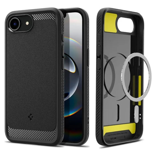 Spigen Rugged Armor Mag MagSafe – dėklas iPhone 17e / 16e (Matinis juodas)
