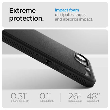 Spigen Rugged Armor Mag MagSafe – dėklas iPhone 17e / 16e (Matinis juodas)