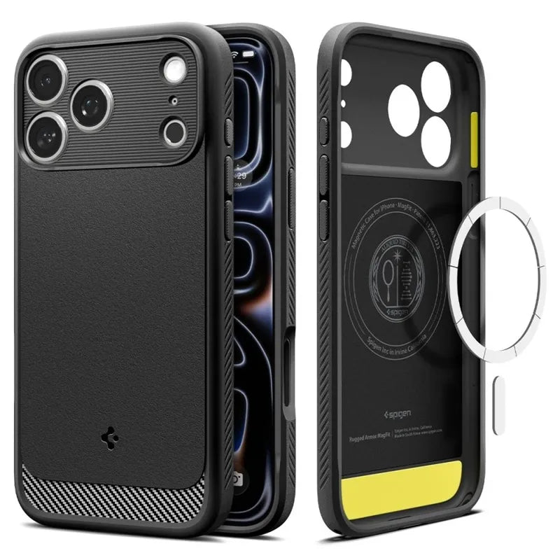 Spigen Rugged Armor Mag MagSafe – dėklas, skirtas iPhone 18 Pro Max / 17 Pro Max (matinė juoda)