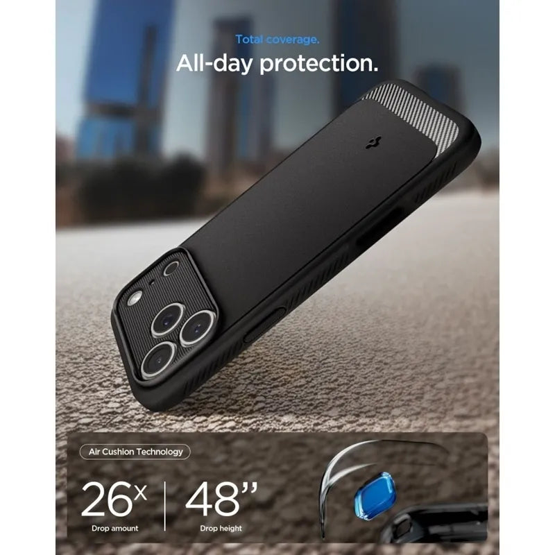 Spigen Rugged Armor Mag MagSafe – dėklas, skirtas iPhone 18 Pro Max / 17 Pro Max (matinė juoda)