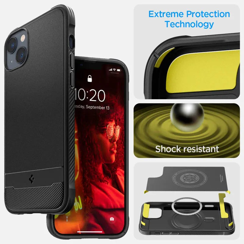 Spigen Rugged Armor Mag MagSafe - iPhone 14 dėklas (juodas)