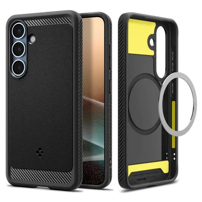 Spigen Rugged Armor Mag MagSafe – „Samsung Galaxy S25“ dėklas (matinė juoda)
