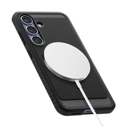 Spigen Rugged Armor Mag MagSafe – „Samsung Galaxy S25“ dėklas (matinė juoda)