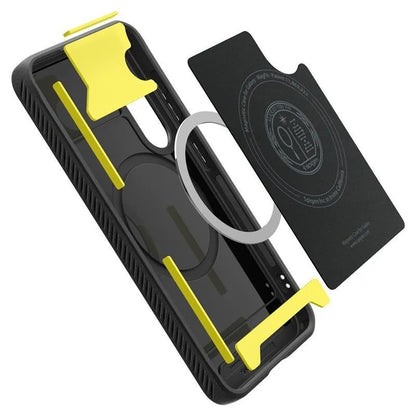 Spigen Rugged Armor Mag MagSafe – „Samsung Galaxy S25“ dėklas (matinė juoda)