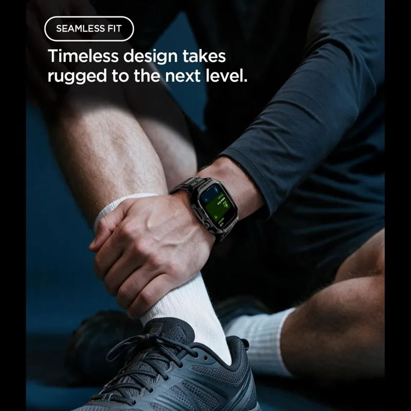 Spigen Rugged Armor Pro – „Apple Watch 12“ 42 mm dirželis su dėklu (matinė juoda)