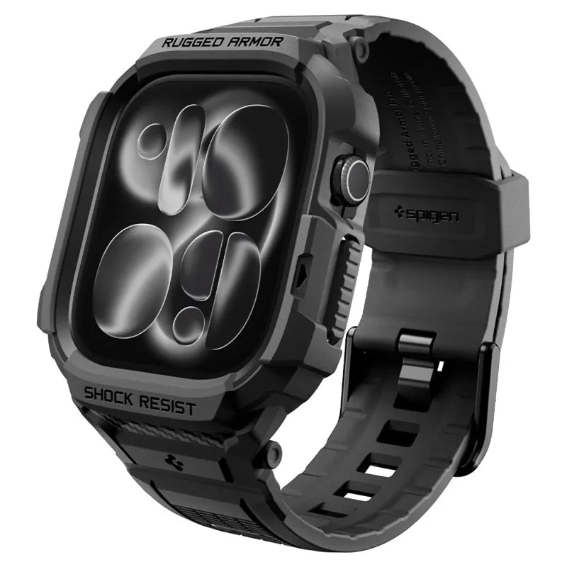 Spigen Rugged Armor Pro – „Apple Watch 12“ 42 mm dirželis su dėklu (matinė juoda)