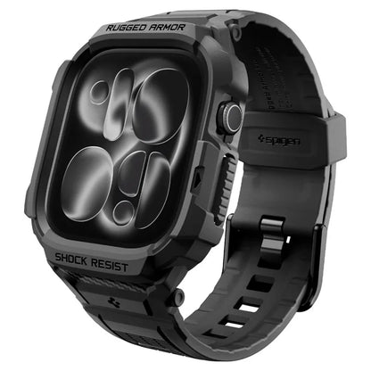 Spigen Rugged Armor Pro – „Apple Watch 12“ 42 mm dirželis su dėklu (matinė juoda)