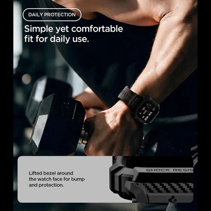 Spigen Rugged Armor Pro – „Apple Watch 12“ 42 mm dirželis su dėklu (matinė juoda)