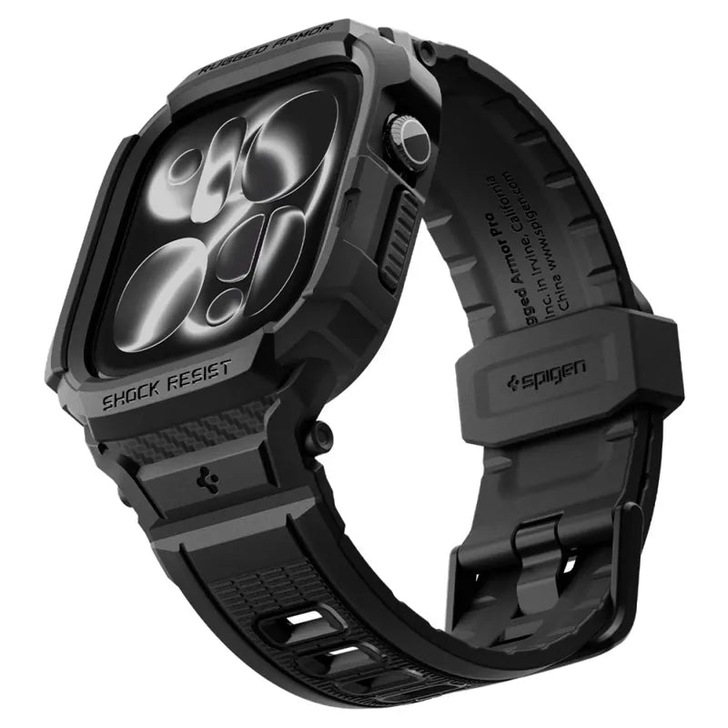Spigen Rugged Armor Pro – „Apple Watch 12“ 42 mm dirželis su dėklu (matinė juoda)