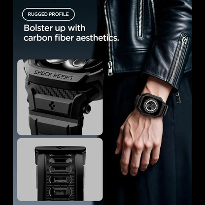Spigen Rugged Armor Pro – „Apple Watch 12“ 42 mm dirželis su dėklu (matinė juoda)