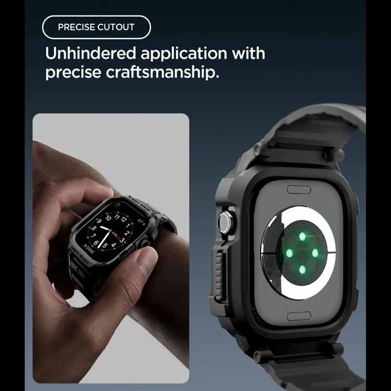 Spigen Rugged Armor Pro – „Apple Watch 12“ 42 mm dirželis su dėklu (matinė juoda)