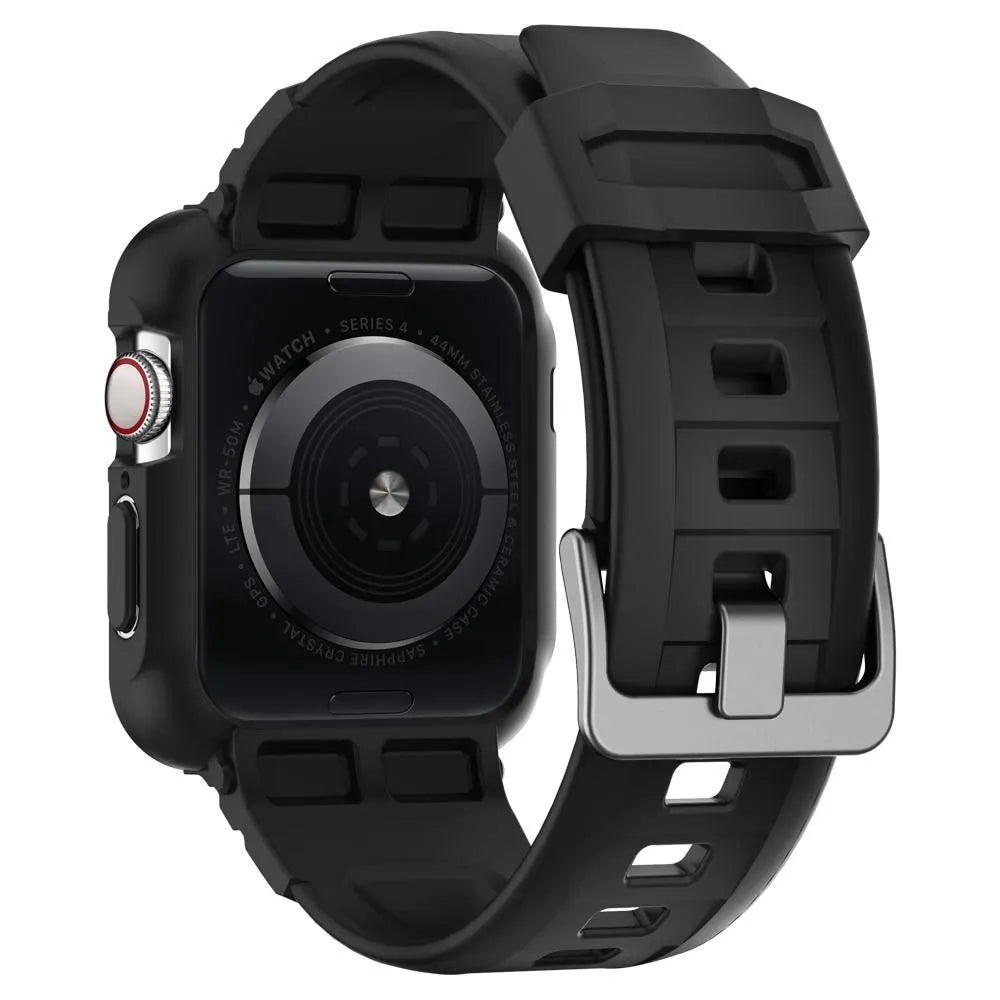 Spigen Rugged Armor Pro dėklas – apyrankė su dėklu, skirta Apple Watch 44 / 45 mm (juoda)