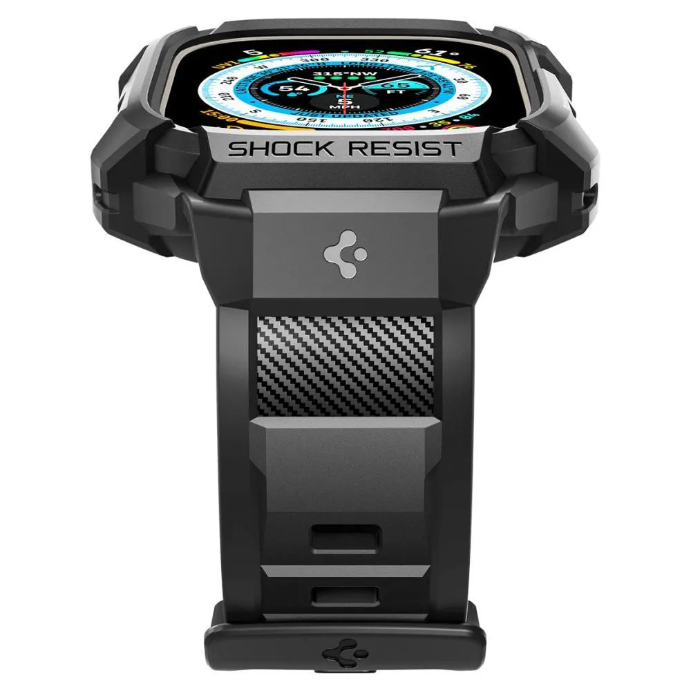 Spigen Rugged Armor Pro dėklas – apyrankė su dėklu, skirta Apple Watch Ultra 49 mm (juoda)