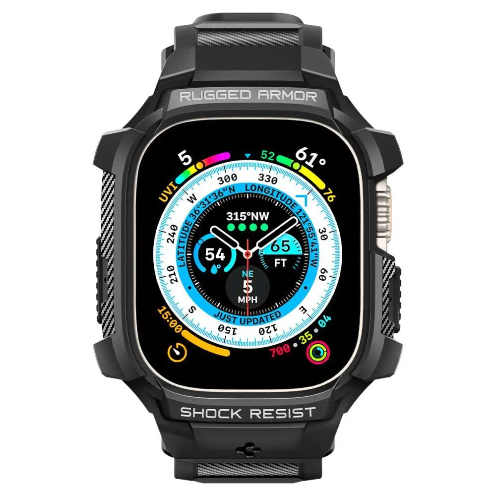 Spigen Rugged Armor Pro dėklas – apyrankė su dėklu, skirta Apple Watch Ultra 49 mm (juoda)