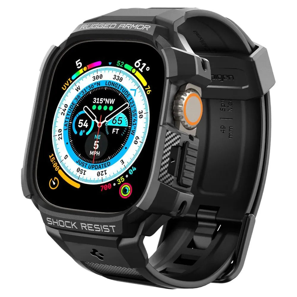 Spigen Rugged Armor Pro dėklas – apyrankė su dėklu, skirta Apple Watch Ultra 49 mm (juoda)