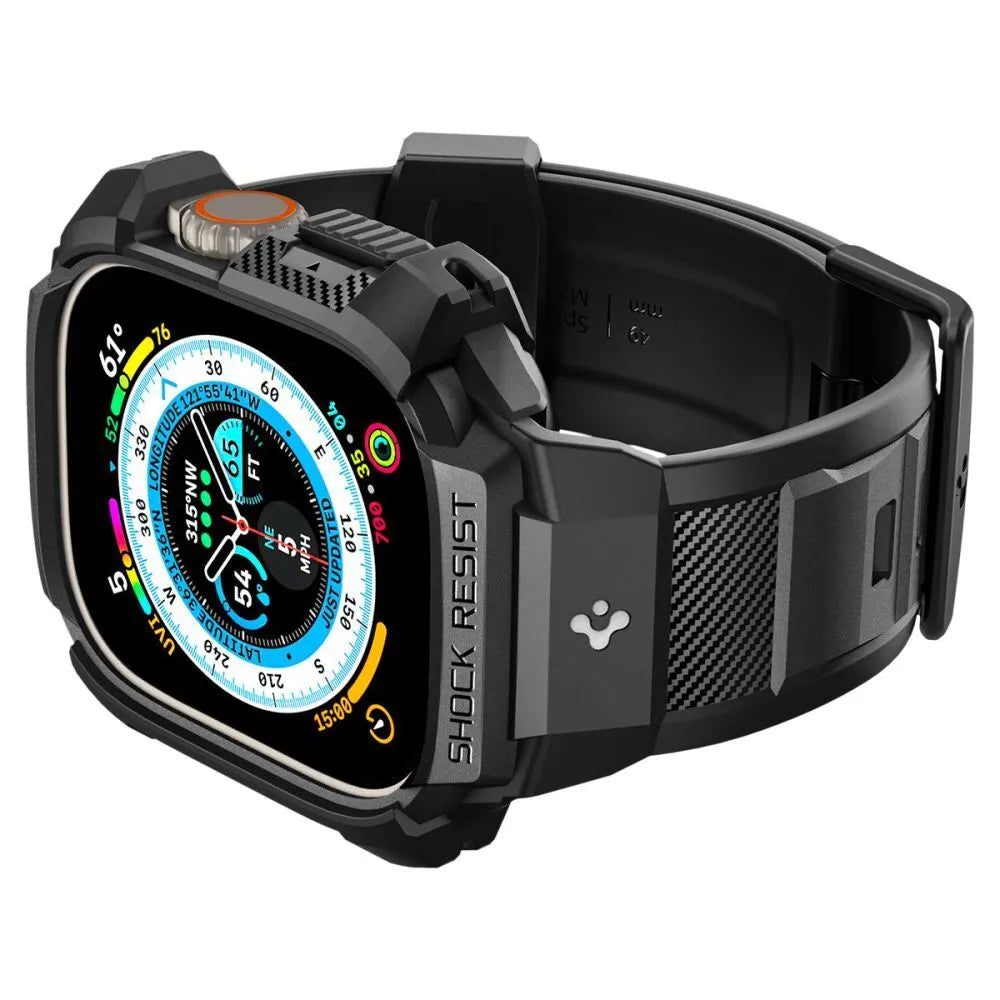 Spigen Rugged Armor Pro dėklas – apyrankė su dėklu, skirta Apple Watch Ultra 49 mm (juoda)
