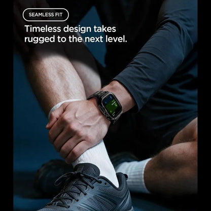 Spigen Rugged Armor Pro – dirželis su apsauginiu korpusu, skirtas „Apple Watch 12“ (46 mm), matinės juodos spalvos