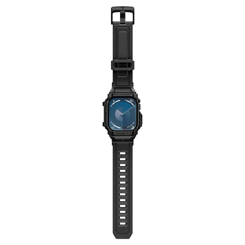 Spigen Rugged Armor Pro - dirželis su dėklu, skirtas „Apple Watch 10“ 46 mm (matinė juoda)