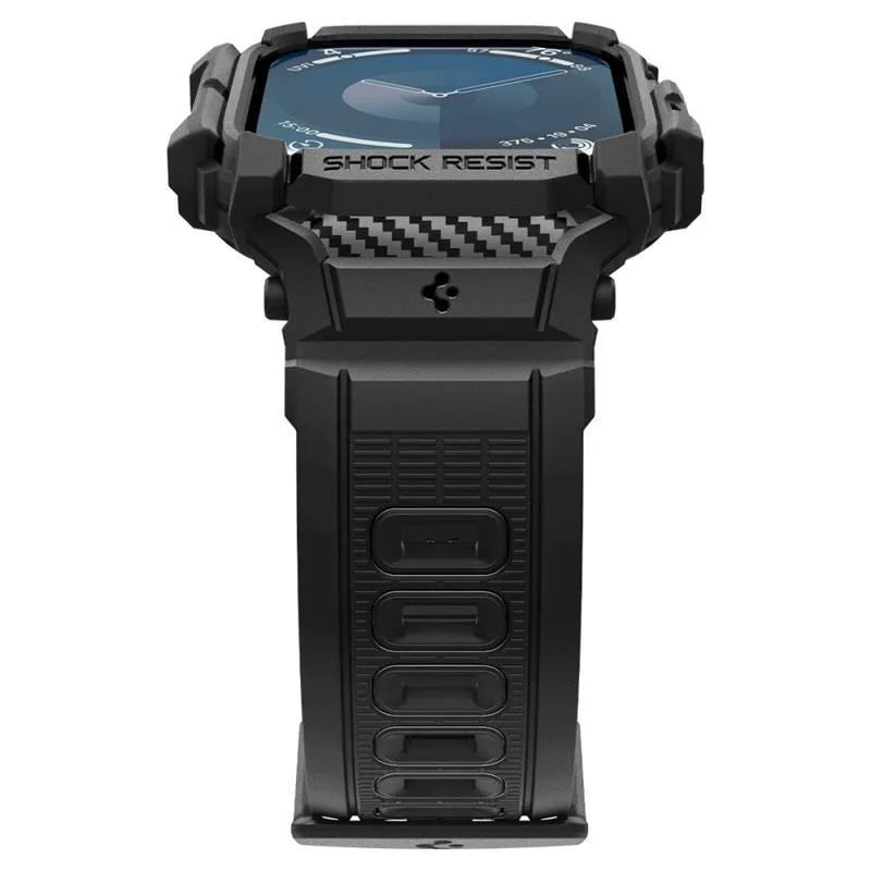 Spigen Rugged Armor Pro - dirželis su dėklu, skirtas „Apple Watch 10“ 46 mm (matinė juoda)