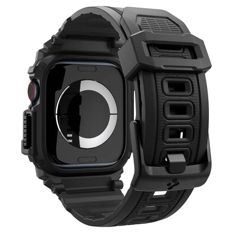 Spigen Rugged Armor Pro - dirželis su dėklu, skirtas „Apple Watch 10“ 46 mm (matinė juoda)