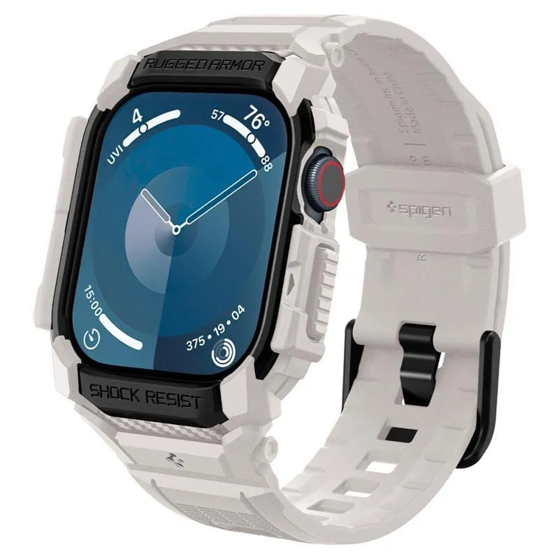 Spigen Rugged Armor Pro - dirželis su dėklu, skirtas Apple Watch 10 46 mm (smėlio spalvos)