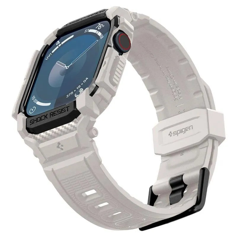 Spigen Rugged Armor Pro - dirželis su dėklu, skirtas Apple Watch 10 46 mm (smėlio spalvos)