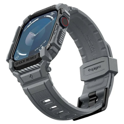 Spigen Rugged Armor Pro – dirželis su dėklu, skirtas „Apple Watch 10“ 46 mm (tamsiai pilka)
